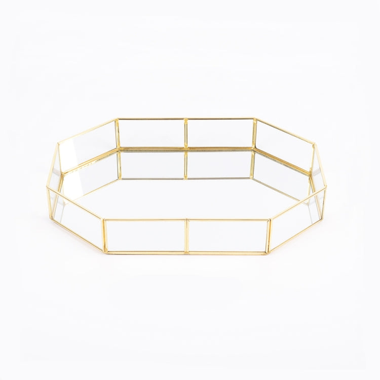 Glass Storage Tray Golden Retro Polygon Mirror Tray Brass Desktop Cosmetics Storage Tray Polygon Large