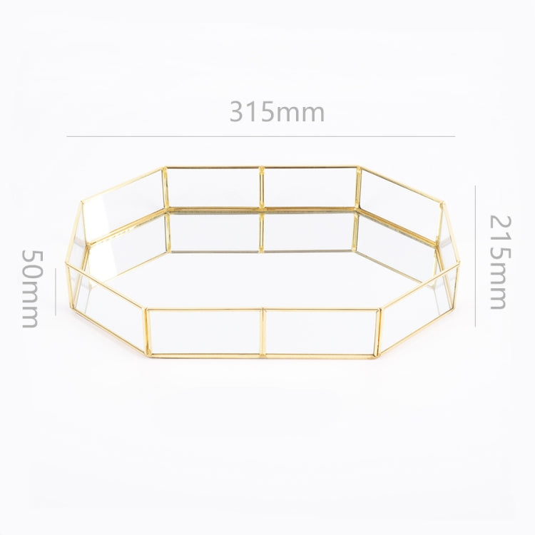 Glass Storage Tray Golden Retro Polygon Mirror Tray Brass Desktop Cosmetics Storage Tray Polygon Large