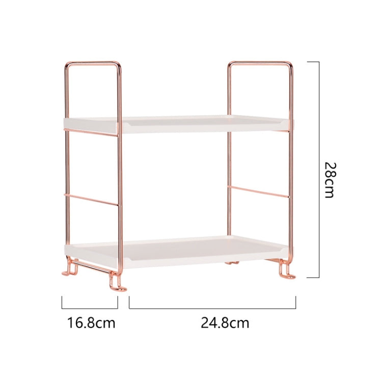 Bathroom Multi-Layer Iron Art Shelf Cosmetics Storage Rack Kitchen Supplies Layered Organizer, Colour: Rose Gold 2 Layers