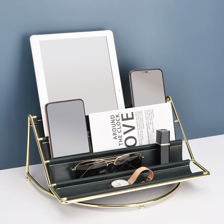 Desktop Racks Multi-Layer Wrought Iron Leather Storage Tray Keys Sundries Tablet Computers Watches Organize Creative Ornaments, Colour: Pink Small
