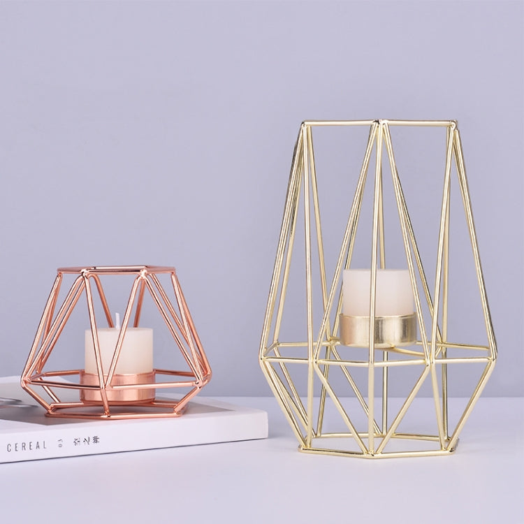Iron Simple Aromatherapy Candle Holder Geometric Candle Holder Creative Candlelight Dinner Candle Cup Decoration, Size: Rose Gold Small