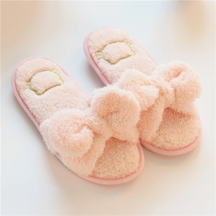 Furry Home Slippers Short Plush Indoor Home Slippers Owknot Slippers Women, Size: 36-37