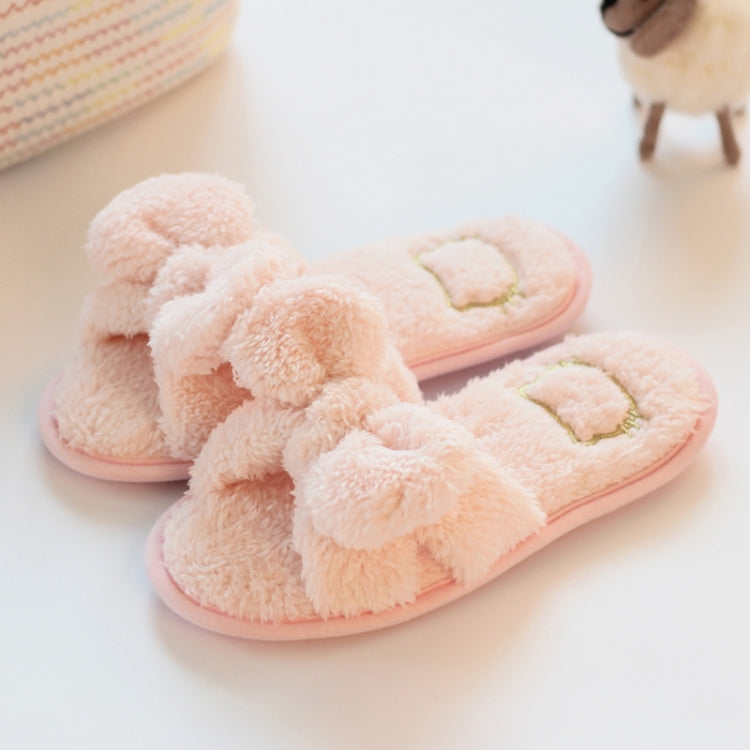 Furry Home Slippers Short Plush Indoor Home Slippers Owknot Slippers Women, Size: 36-37