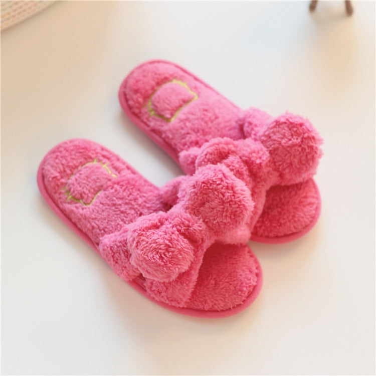 Furry Home Slippers Short Plush Indoor Home Slippers Owknot Slippers Women, Size: 36-37