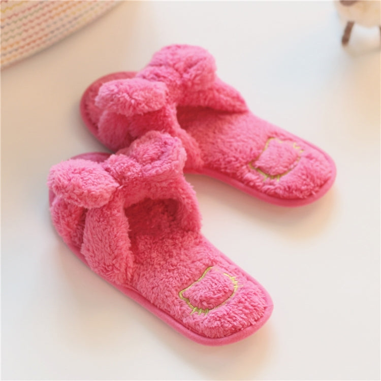 Furry Home Slippers Short Plush Indoor Home Slippers Owknot Slippers Women, Size: 36-37