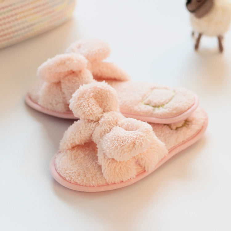 Furry Home Slippers Short Plush Indoor Home Slippers Owknot Slippers Women, Size: 36-37