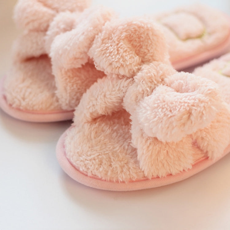 Furry Home Slippers Short Plush Indoor Home Slippers Owknot Slippers Women, Size: 36-37