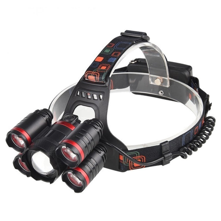 TG-T003 Rechargeable Headlamp Head-Mounted Zoom 5LED Outdoor Fishing Light Searchlight (USB Port Without Battery)