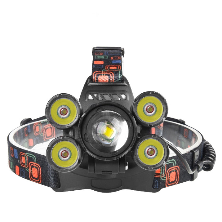 TG-T003 Rechargeable Headlamp Head-Mounted Zoom 5LED Outdoor Fishing Light Searchlight (USB Port Without Battery)