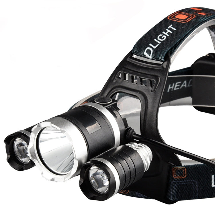 Strong Light Long-Range Rechargeable Three-Head Lamp Outdoor Fishing Lamp Led Head-Mounted Flashlight (1T6 x 2XPE 2 Batteries)