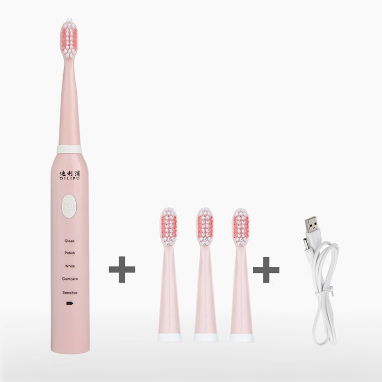 DELIPU Electric Toothbrush Rechargeable Sonic 5-Speed Adjustment Children Adult Household Waterproof Soft Hair Whitening Toothbrush USB Charging Cable (Pink)