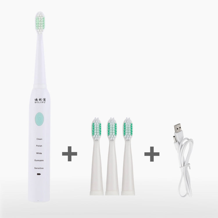 DELIPU Electric Toothbrush Rechargeable Sonic 5-Speed Adjustment Children Adult Household Waterproof Soft Hair Whitening Toothbrush USB Charging Cable (White)