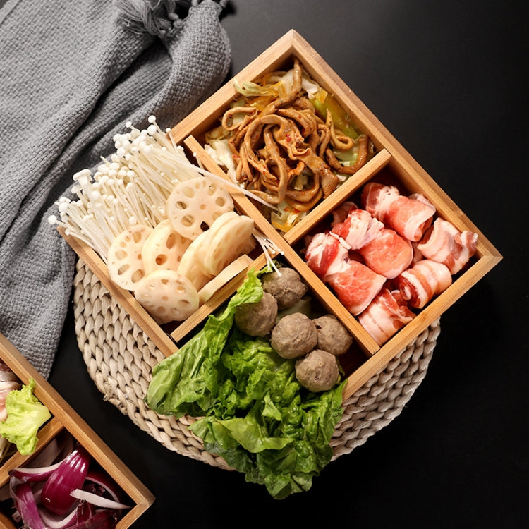 Hot Pot Bamboo Plate Compartmental Platter Vegetable Wood Tray Set Two Grid Plate