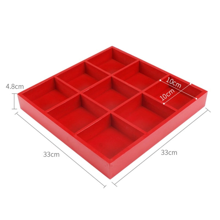 Hot Pot Bamboo Plate Compartmental Platter Vegetable Wood Tray Set Red Nine Grid Plate
