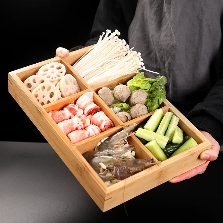 Hot Pot Bamboo Plate Compartmental Platter Vegetable Wood Tray Set Red Nine Grid Plate