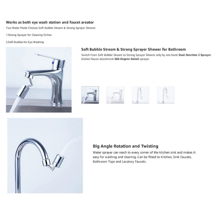 720-Degree Universal Rotating Faucet Anti-Splash Spout Filter Dual-Function Faucet, Specification: Three Sections