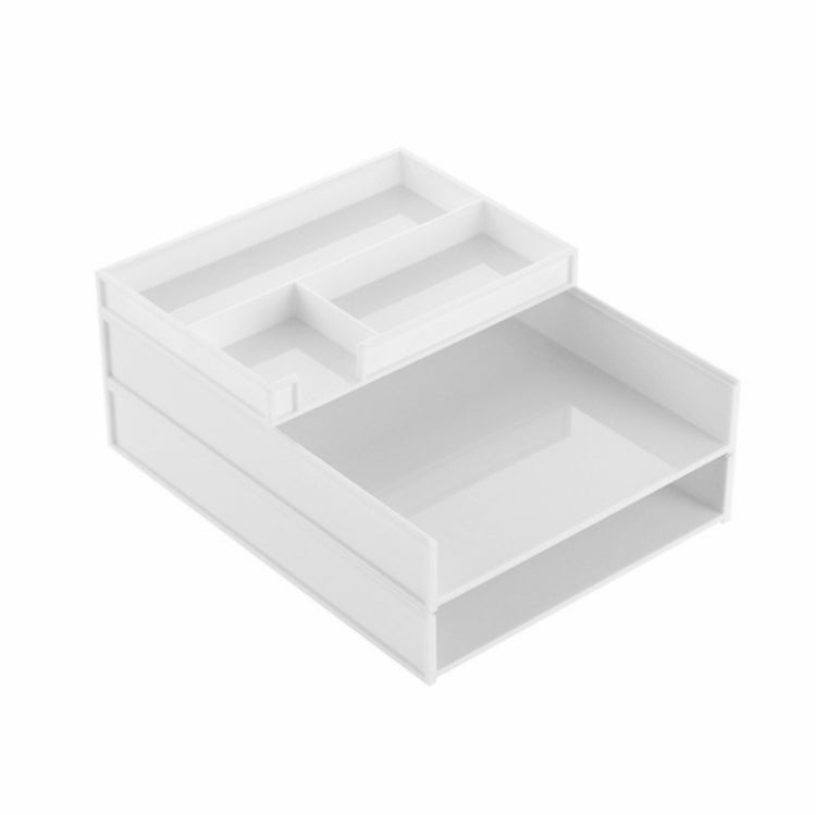 Office Stationery Desktop Finishing File Rack A4 Paper Storage Multi-layer Data Basket(White)