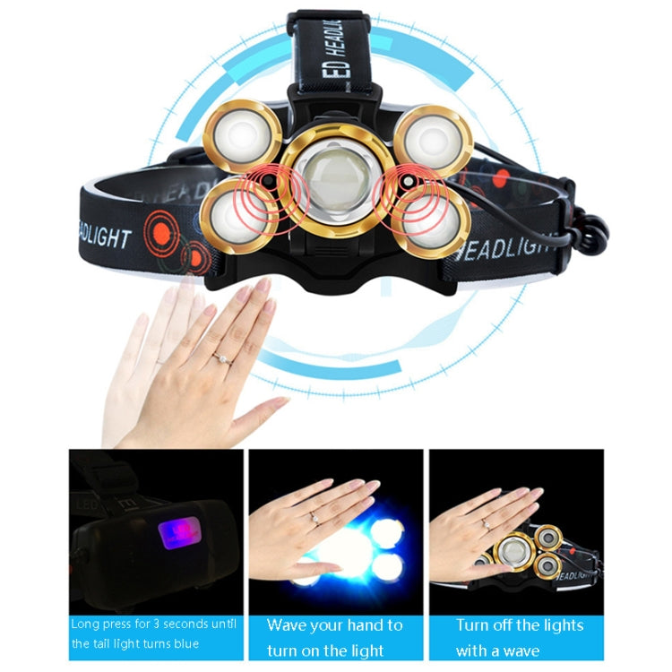 Rechargeable Waterproof Outdoor Headlight Zoom Sensor Light, Colour: Golden Induction (2 Batteries 1 Charger)
