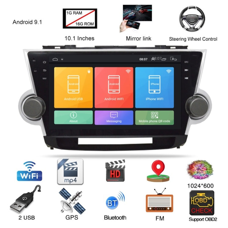 10.1 inch Android Navigation MP5 Bluetooth WIFI Car Navigation Integrated Machine Suitable For Toyota Highlander 09-13 WiFi 1G+16G