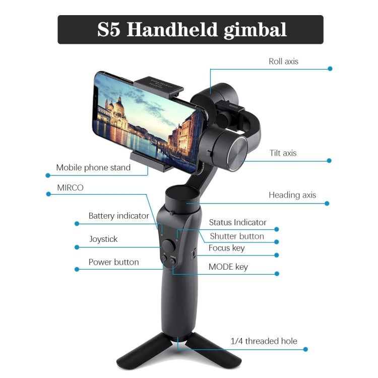 S5 Three-Axis Handheld Gimbal Mobile Phone Smart Anti-Shake Camera Panoramic Stabilizer