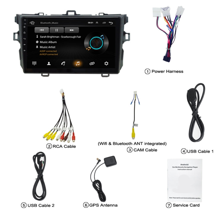 9 inch Android Navigation Bluetooth MP5 Car Navigation Integrated GPS Suitable For Toyota Corolla 07-13 WIFI 1G+16G