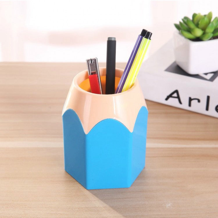 2 PCS Plastic Multifunction Pencil Shape Pen holder Removable Students Supplies Dual-Use Round Pen Holder