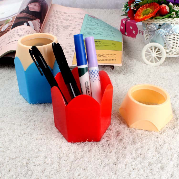 2 PCS Plastic Multifunction Pencil Shape Pen holder Removable Students Supplies Dual-Use Round Pen Holder