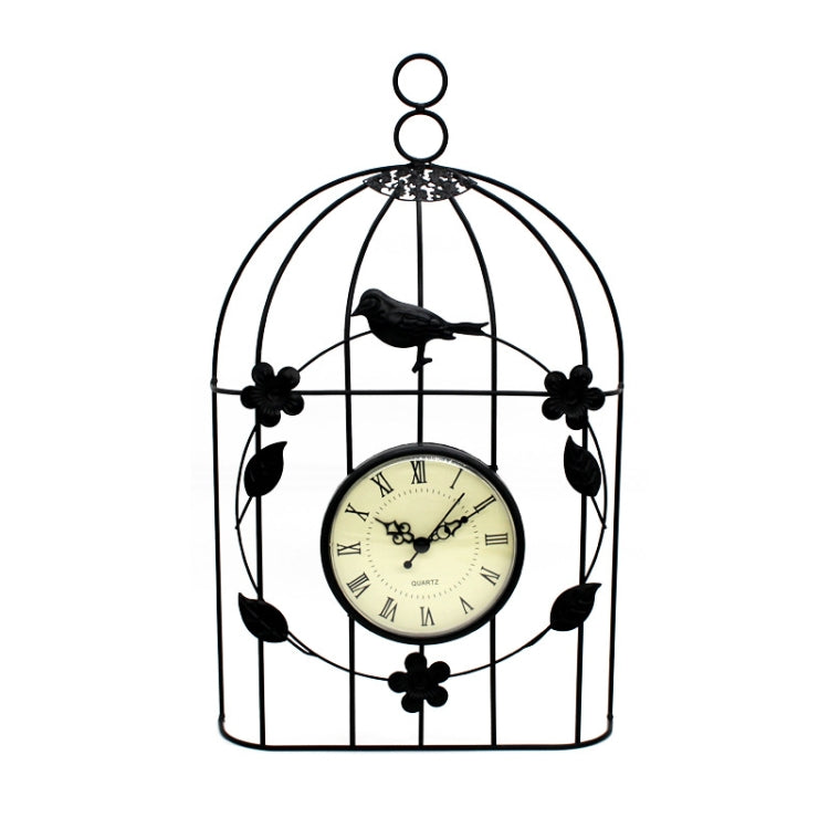 Home Stereo Birdcage Iron Art Wall Clock Digital Art Clock, Size: Large(Black)