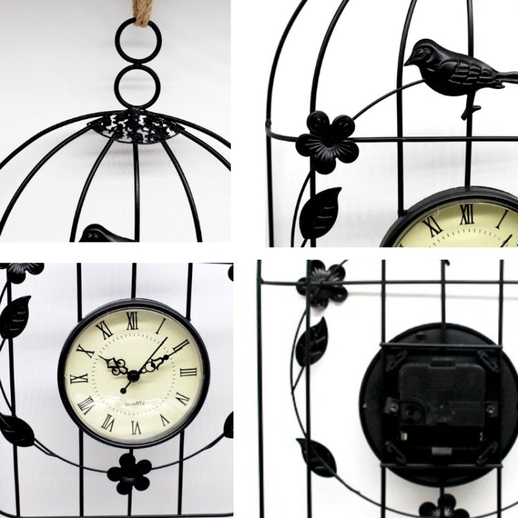 Home Stereo Birdcage Iron Art Wall Clock Digital Art Clock, Size: Small(Black)