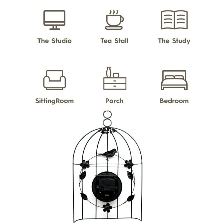 Home Stereo Birdcage Iron Art Wall Clock Digital Art Clock, Size: Small(Black)