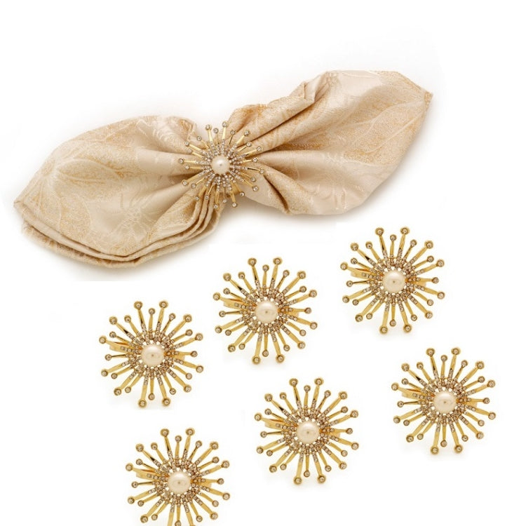 6 PCS LNR0001 Flower Napkin Button With Diamonds Wedding Banquet Decorations(Gold)