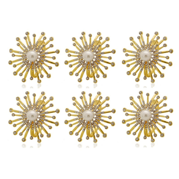 6 PCS LNR0001 Flower Napkin Button With Diamonds Wedding Banquet Decorations(Gold)