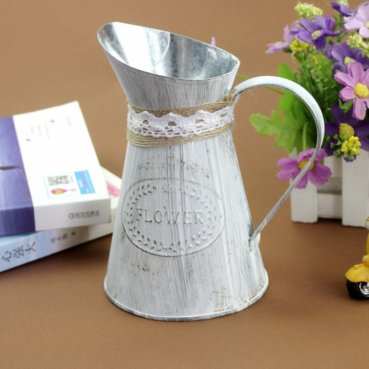 2 PCS Retro Distressed Iron Flower Bucket Flower Shop Decoration Handmade Hemp Rope Iron Flower Pot