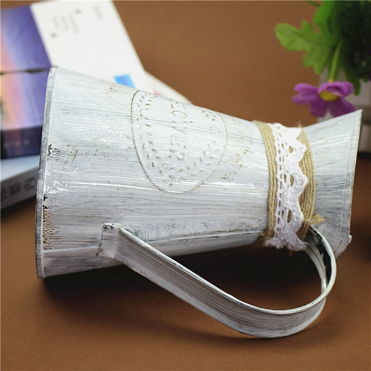 2 PCS Retro Distressed Iron Flower Bucket Flower Shop Decoration Handmade Hemp Rope Iron Flower Pot