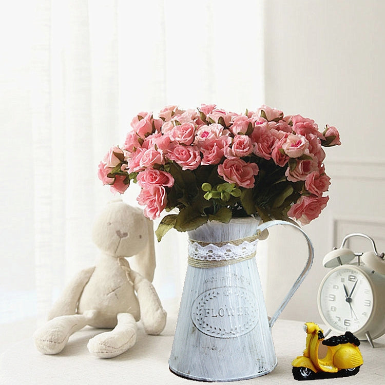 2 PCS Retro Distressed Iron Flower Bucket Flower Shop Decoration Handmade Hemp Rope Iron Flower Pot