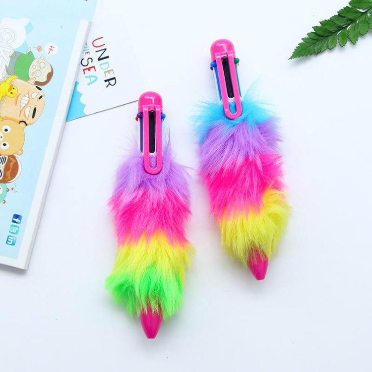 2 PCS Cute Plush Rainbow Six-color Ballpoint Pen School Office Accessories Writing Stationery