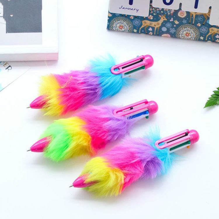 2 PCS Cute Plush Rainbow Six-color Ballpoint Pen School Office Accessories Writing Stationery