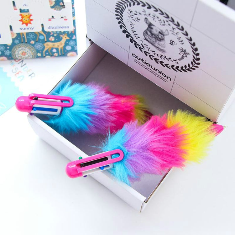 2 PCS Cute Plush Rainbow Six-color Ballpoint Pen School Office Accessories Writing Stationery