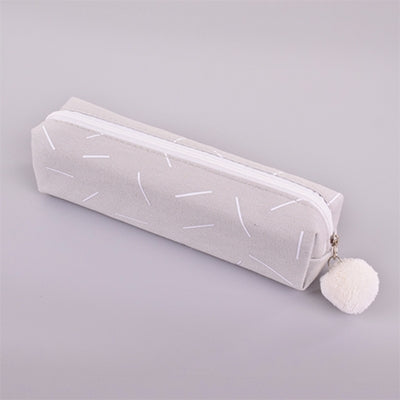 Concise Solid Color Girls Student Pencil Case School Stationery Canvas Pen Bag