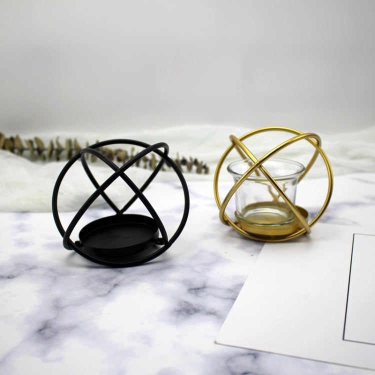 2 PCS Creative Iron Art  Aromatherapy Candle Holder Desktop Decoration Geometric Metal Candle Holder, Colour: Black
