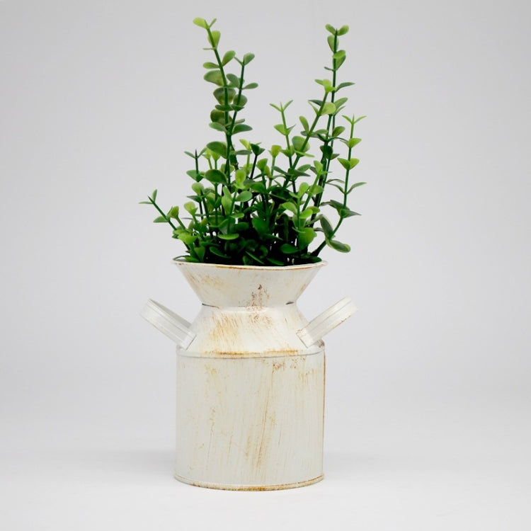 2 PCS Pastoral Simulation Flower Ornaments Wrought Iron Flower Pots Dining Table Potted Ornaments, Colour: White