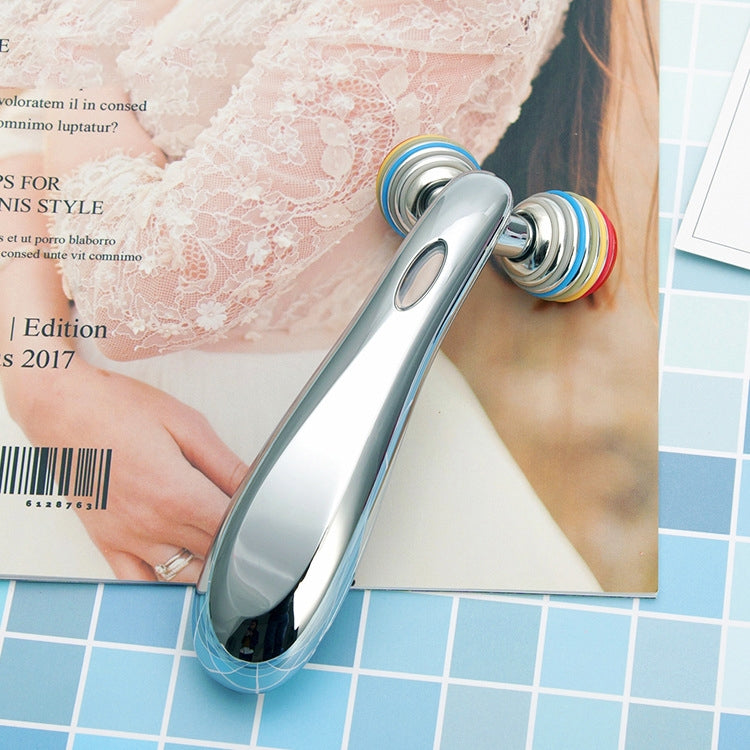Lifting Face Roller Massager Micro Current 3D Beauty Instrument Importer(Silver)