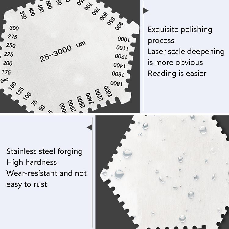 2 PCS Stainless Steel Hexagonal Wet Film Comb Paint Wet Film Thickness Gauge Comb Gauge Wet Film Card Wet Film Thickness Gauge