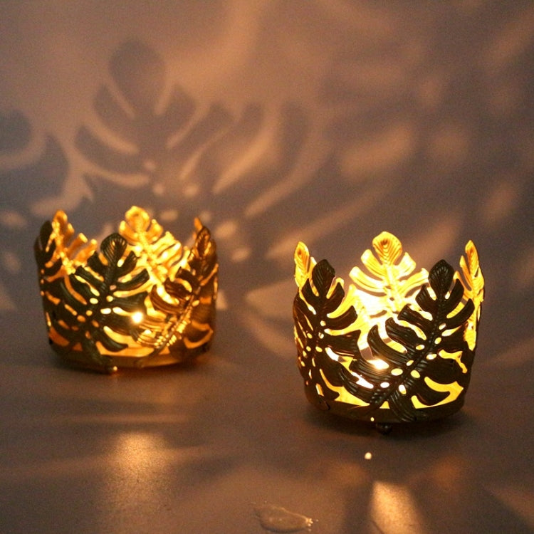 2 PCS Wrought Iron Candle Holder Home Living Room Desktop Candlelight Dinner Props Leaf Ornament, Size: Large(Gold)