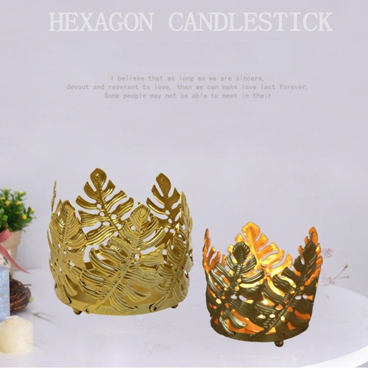 2 PCS Wrought Iron Candle Holder Home Living Room Desktop Candlelight Dinner Props Leaf Ornament, Size: Large(Gold)