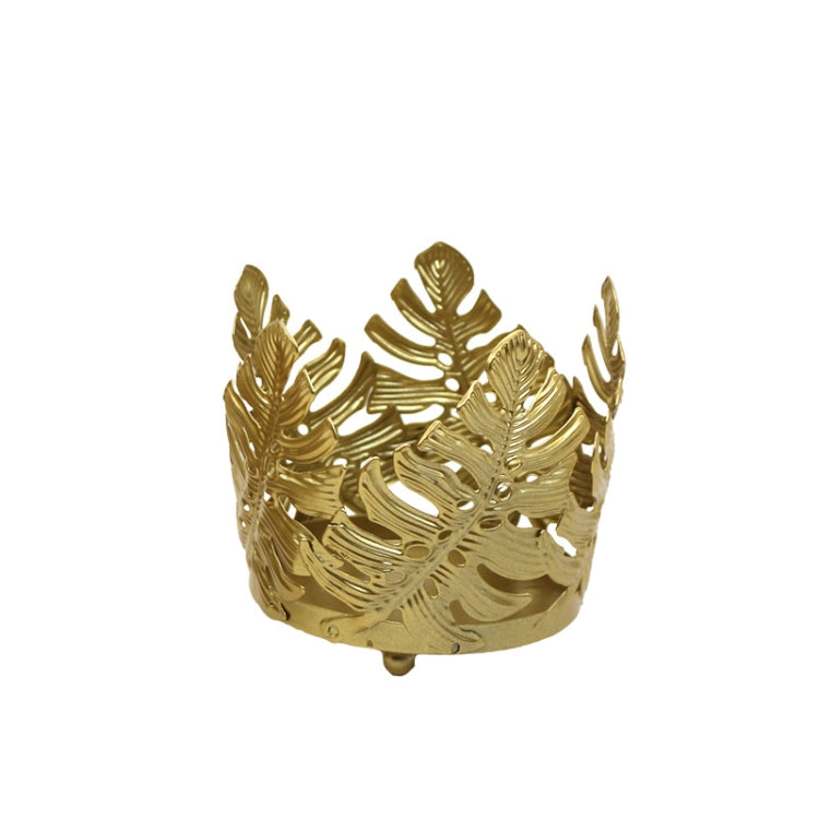 2 PCS Wrought Iron Candle Holder Home Living Room Desktop Candlelight Dinner Props Leaf Ornament, Size: Small(Gold)