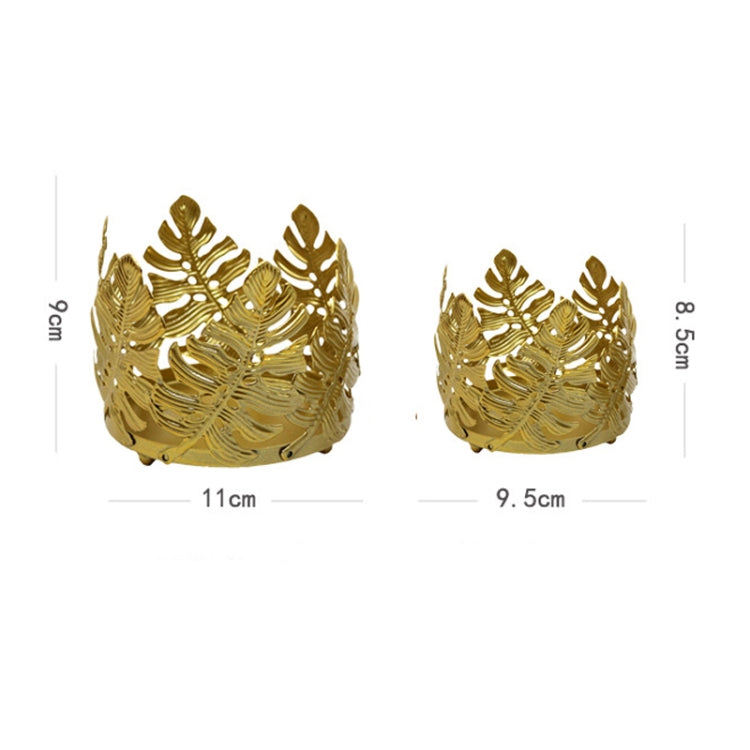 2 PCS Wrought Iron Candle Holder Home Living Room Desktop Candlelight Dinner Props Leaf Ornament, Size: Small(Gold)
