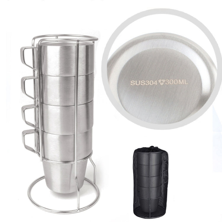 4-In-1 304 Stainless Steel Coffee Cup Set Double Water Cup Outdoor Camping Tableware(Square Handle)