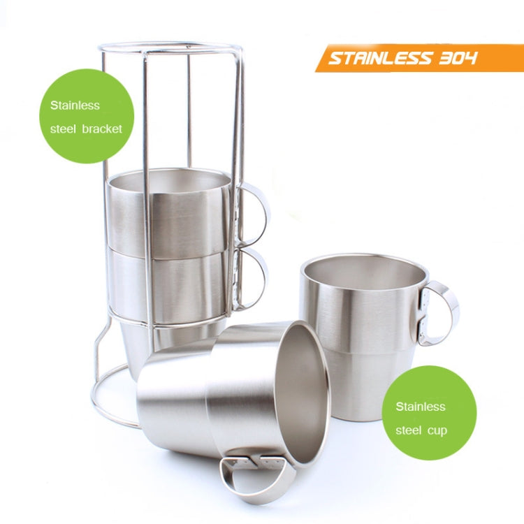 4-In-1 304 Stainless Steel Coffee Cup Set Double Water Cup Outdoor Camping Tableware(Square Handle)