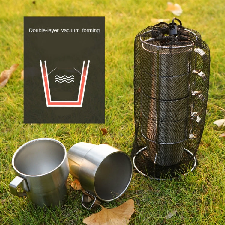 4-In-1 304 Stainless Steel Coffee Cup Set Double Water Cup Outdoor Camping Tableware(Square Handle)